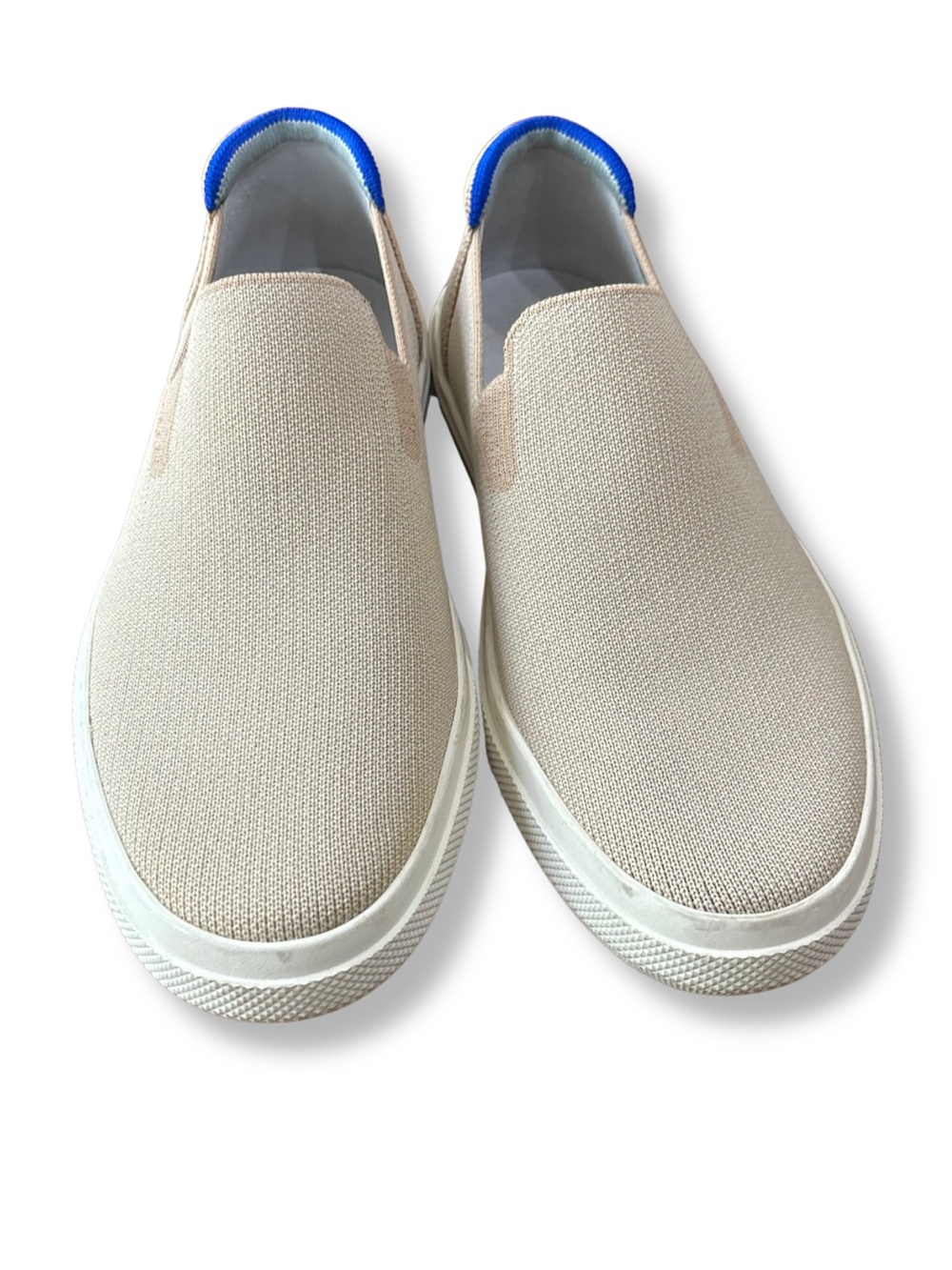 Rothy’s Slip On Knit Sneakers Women 7.5 Beige Blue Casual Comfort Shoes - Picture 3 of 9